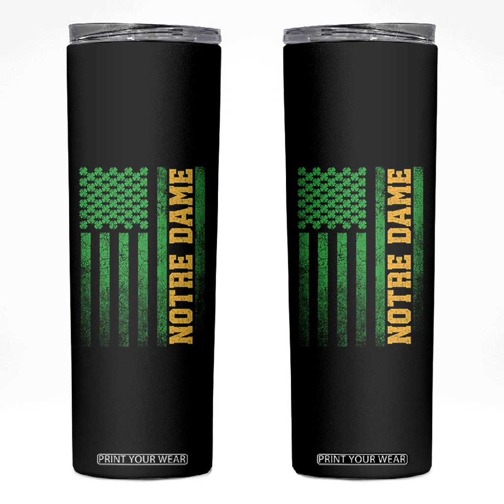 Vintage Notre Dame Indiana Shamrock American Flag Skinny Tumbler TS11 Black Print Your Wear