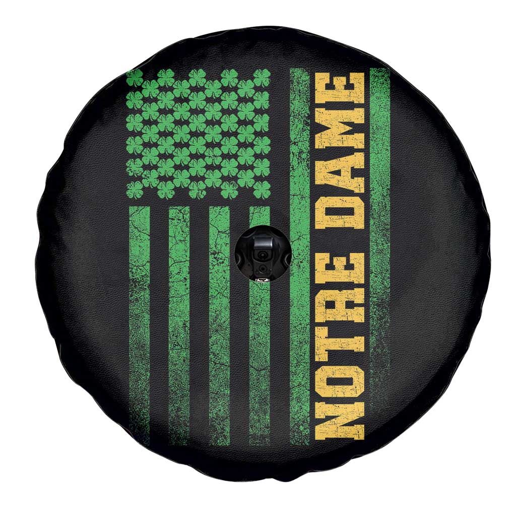 Vintage Notre Dame Indiana Shamrock American Flag Spare Tire Cover