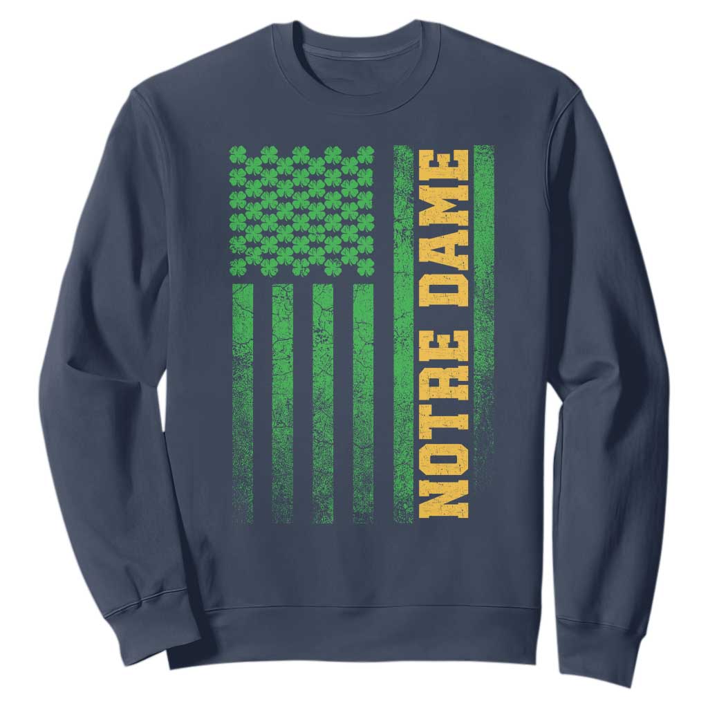 Vintage Notre Dame Indiana Shamrock American Flag Sweatshirt