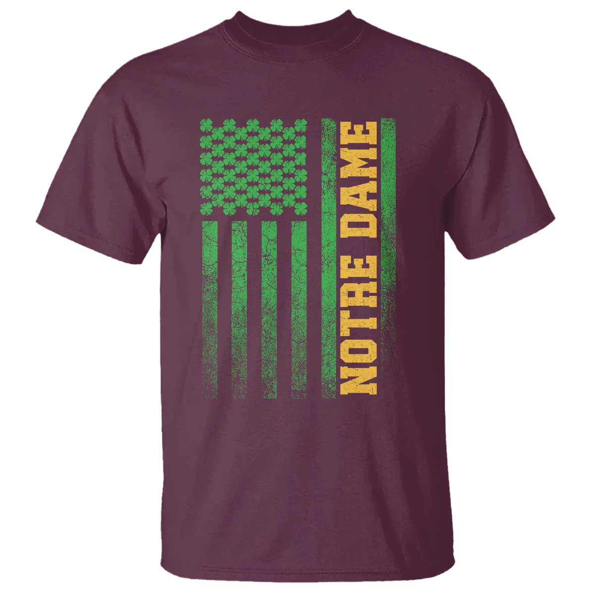 Vintage Notre Dame Indiana Shamrock American Flag T Shirt