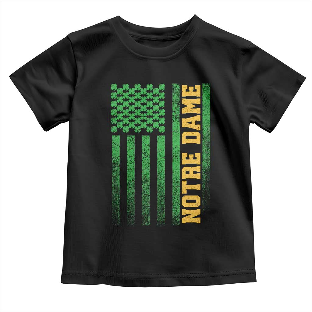 Vintage Notre Dame Indiana Shamrock American Flag Toddler T Shirt