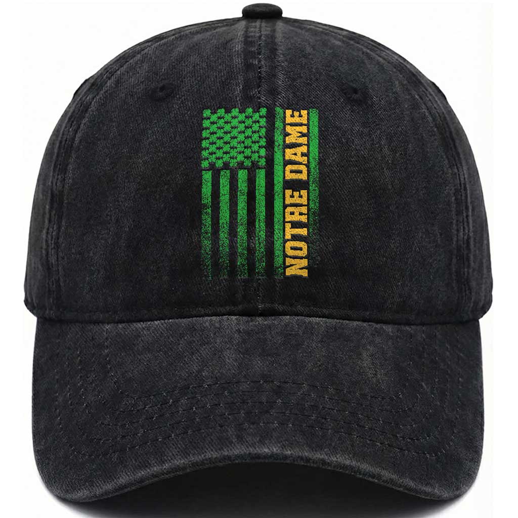 Vintage Notre Dame Indiana Shamrock American Flag Washed Cotton Baseball Cap TS11 Print Your Wear