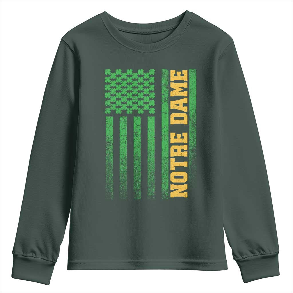 Vintage Notre Dame Indiana Shamrock American Flag Youth Sweatshirt