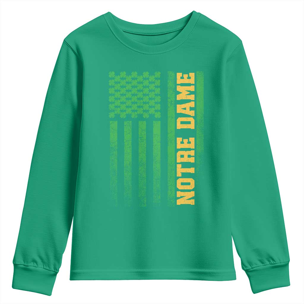 Vintage Notre Dame Indiana Shamrock American Flag Youth Sweatshirt TS11 Irish Green Print Your Wear