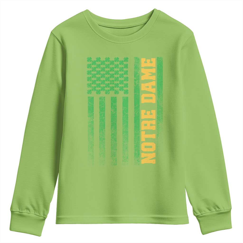 Vintage Notre Dame Indiana Shamrock American Flag Youth Sweatshirt