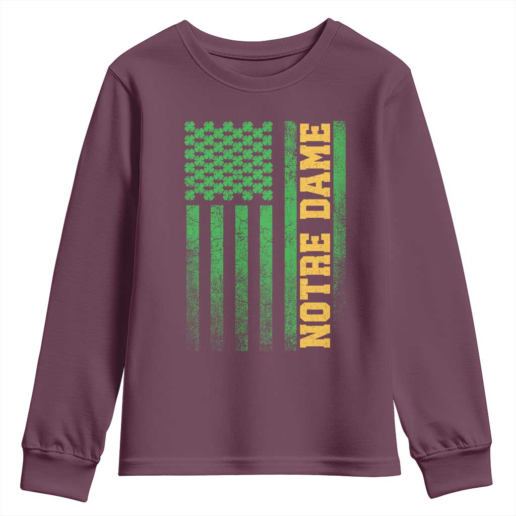 Vintage Notre Dame Indiana Shamrock American Flag Youth Sweatshirt