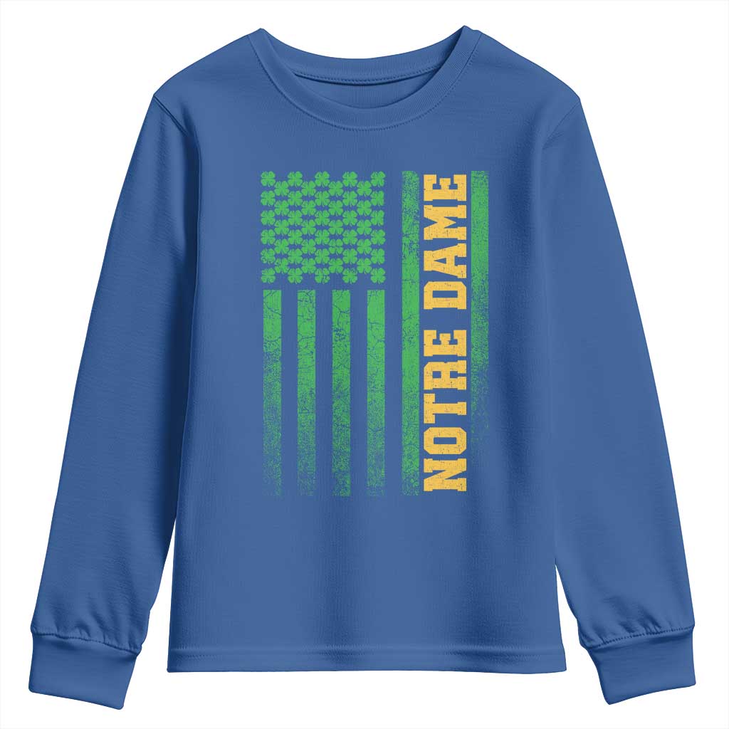 Vintage Notre Dame Indiana Shamrock American Flag Youth Sweatshirt