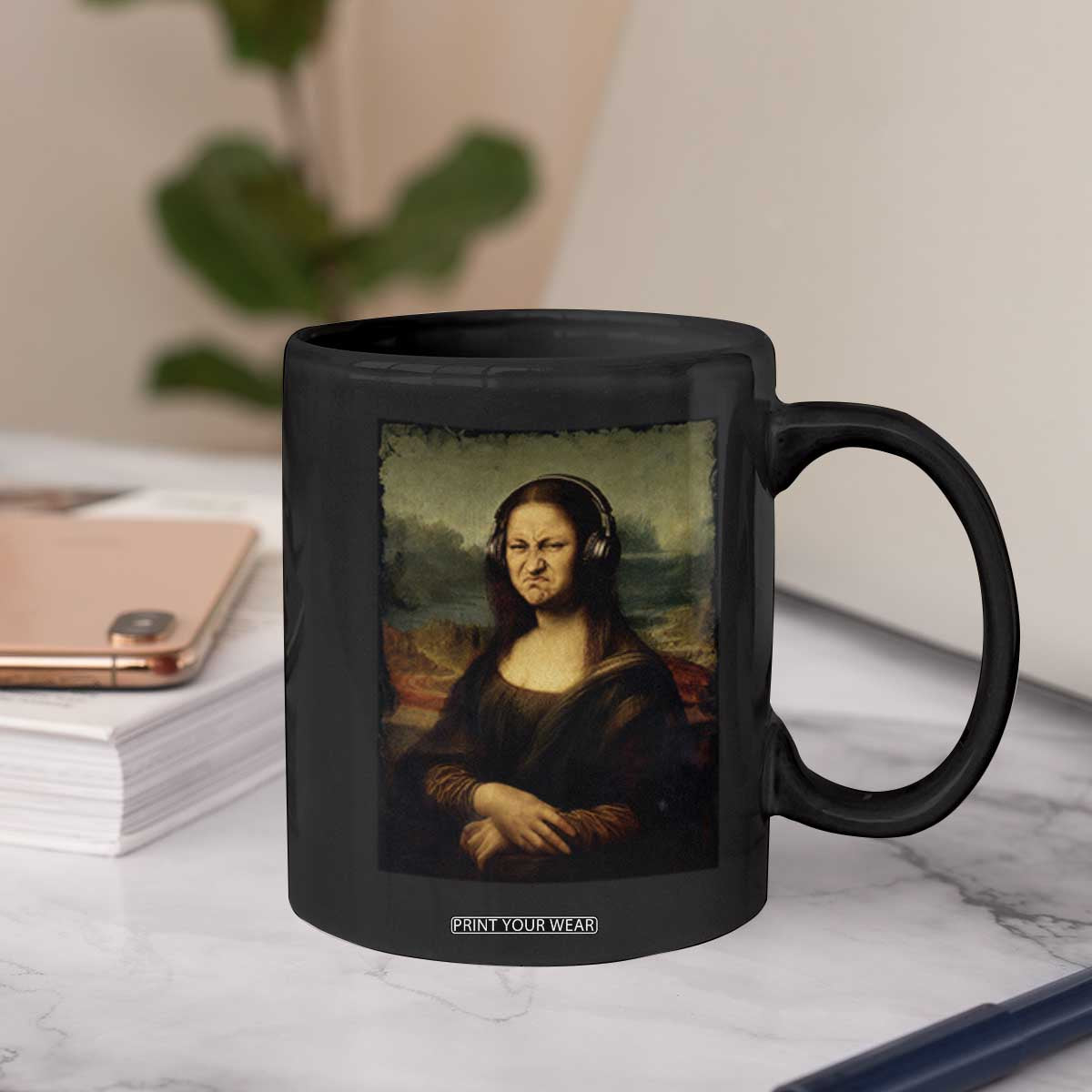 Funny Mona Lisa Bass Face Music Lovers DJs Coffee Mug