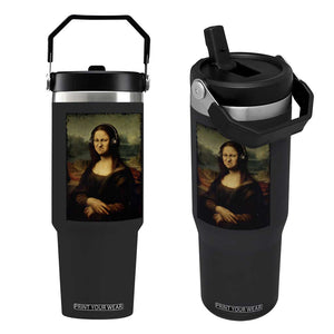 Funny Mona Lisa Bass Face Music Lovers DJs Flip Straw Tumbler