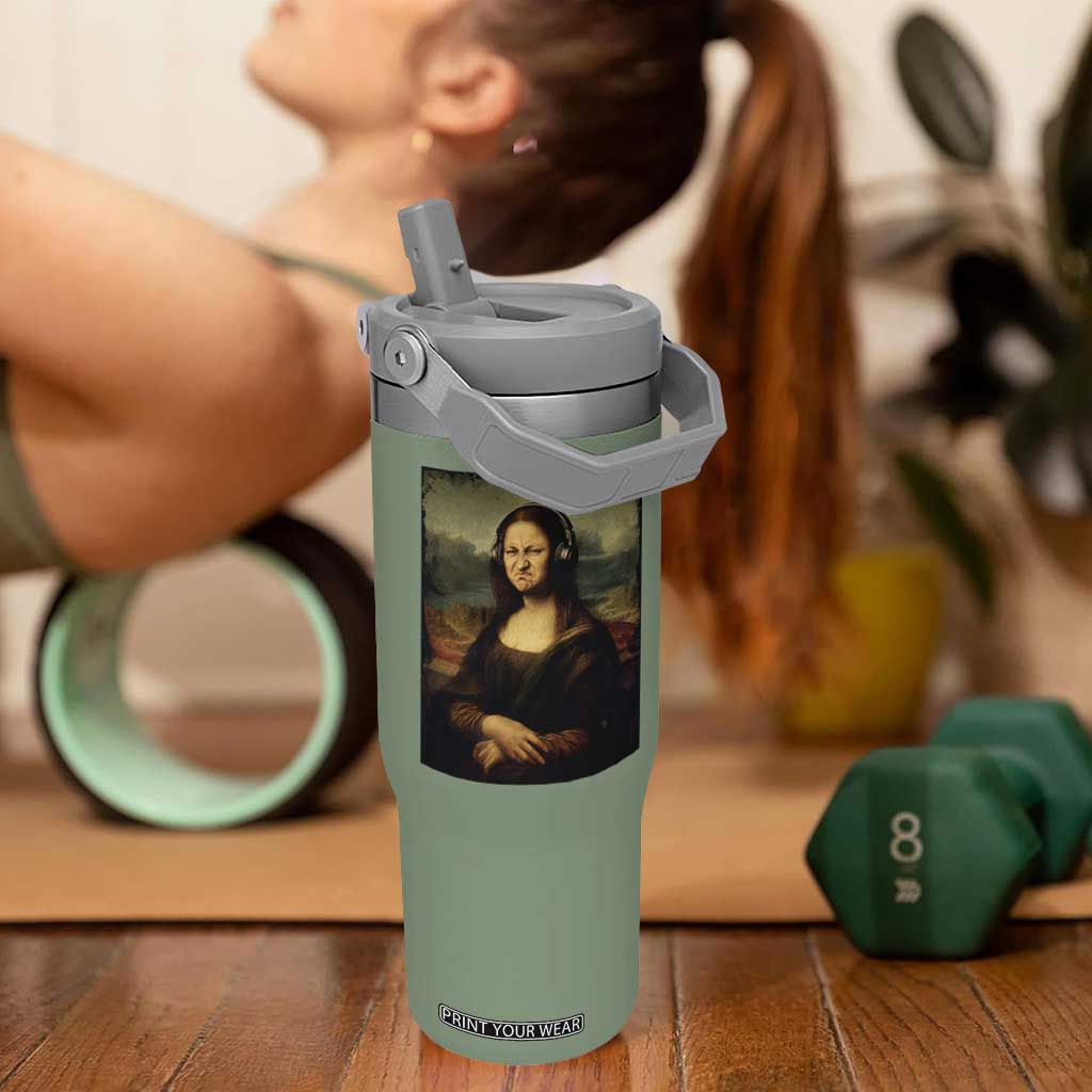 Funny Mona Lisa Bass Face Music Lovers DJs Flip Straw Tumbler
