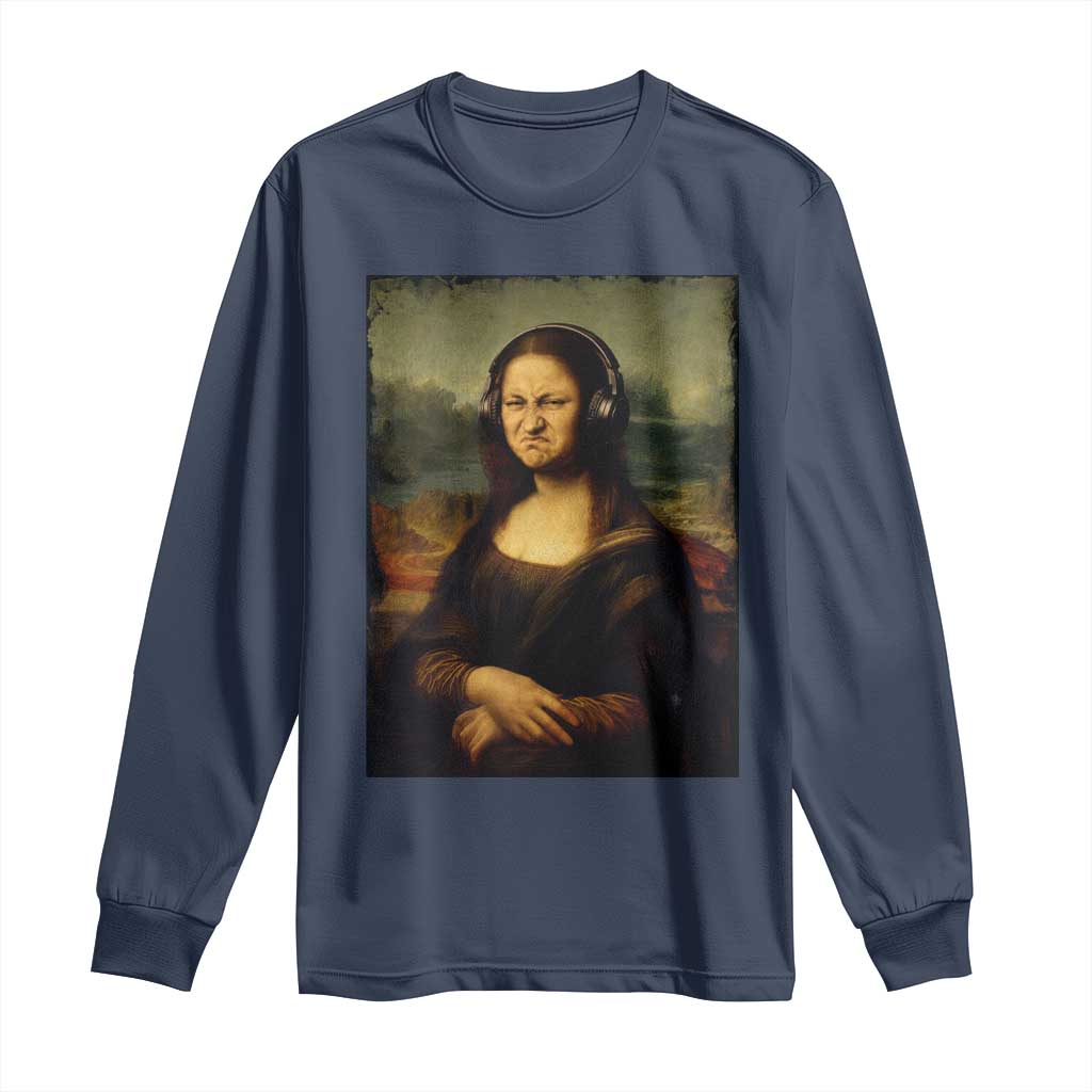 Funny Mona Lisa Bass Face Music Lovers DJs Long Sleeve Shirt