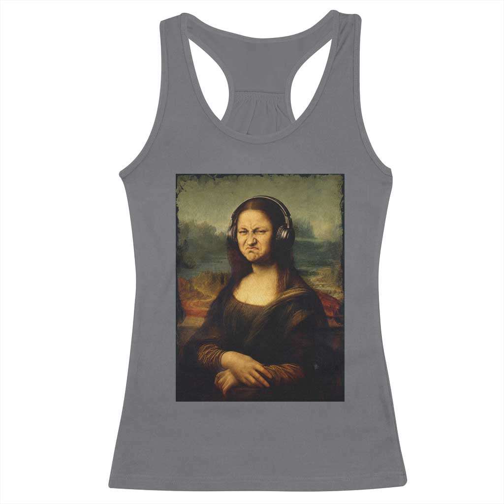 Funny Mona Lisa Bass Face Music Lovers DJs Racerback Tank Top
