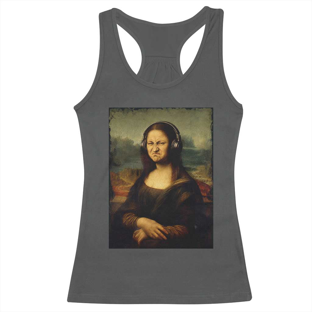 Funny Mona Lisa Bass Face Music Lovers DJs Racerback Tank Top