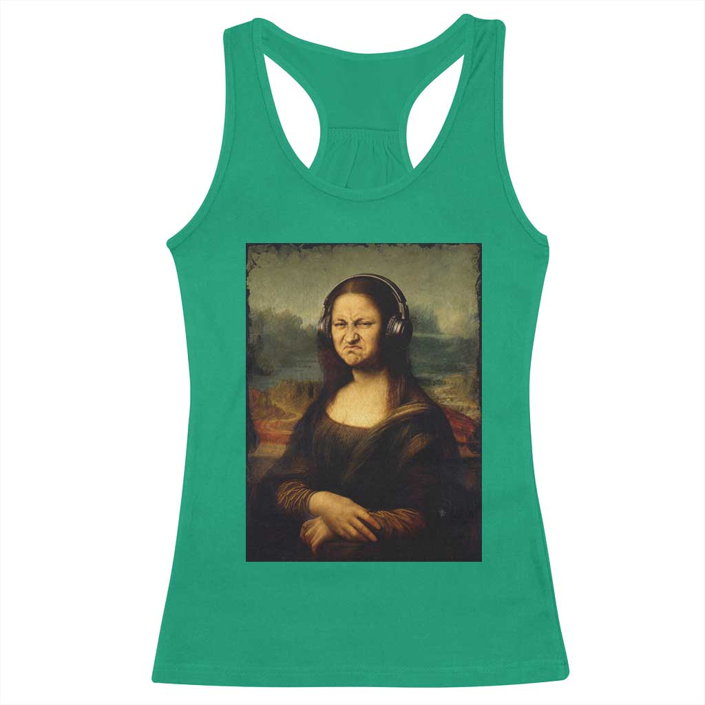 Funny Mona Lisa Bass Face Music Lovers DJs Racerback Tank Top
