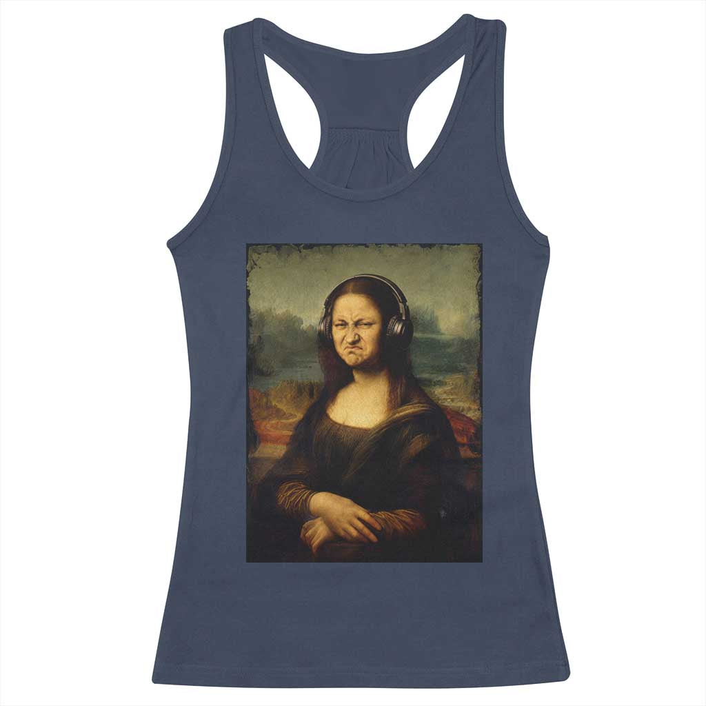 Funny Mona Lisa Bass Face Music Lovers DJs Racerback Tank Top