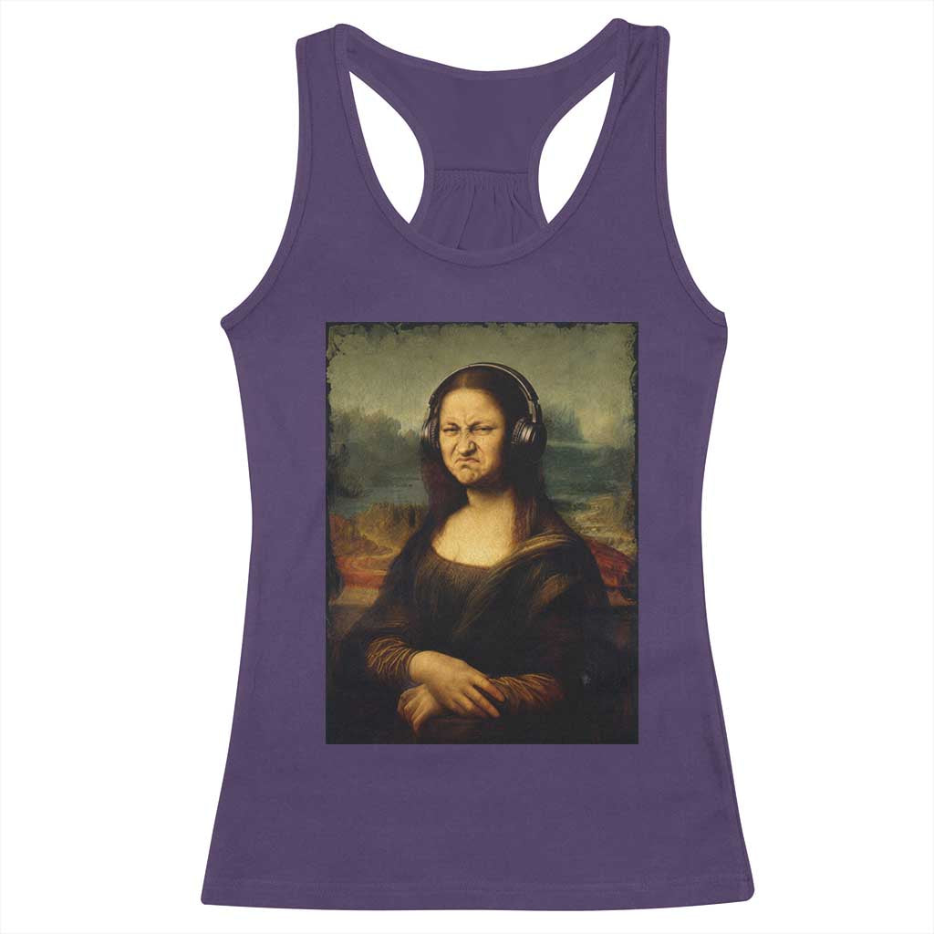 Funny Mona Lisa Bass Face Music Lovers DJs Racerback Tank Top
