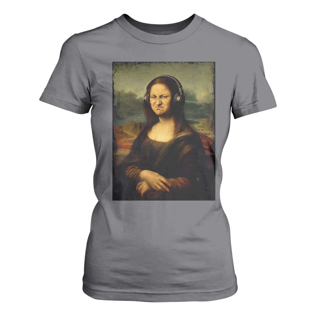 Funny Mona Lisa Bass Face Music Lovers DJs T Shirt For Women