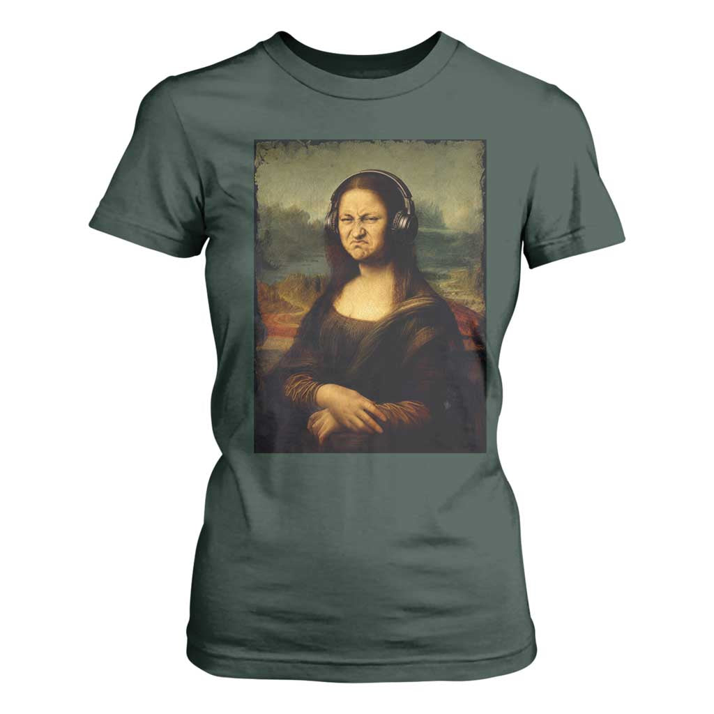 Funny Mona Lisa Bass Face Music Lovers DJs T Shirt For Women
