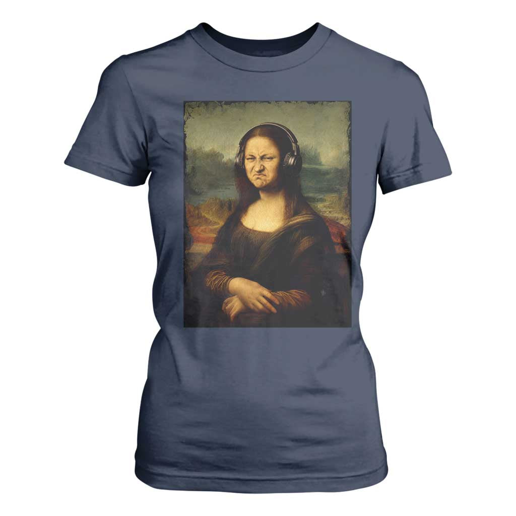 Funny Mona Lisa Bass Face Music Lovers DJs T Shirt For Women