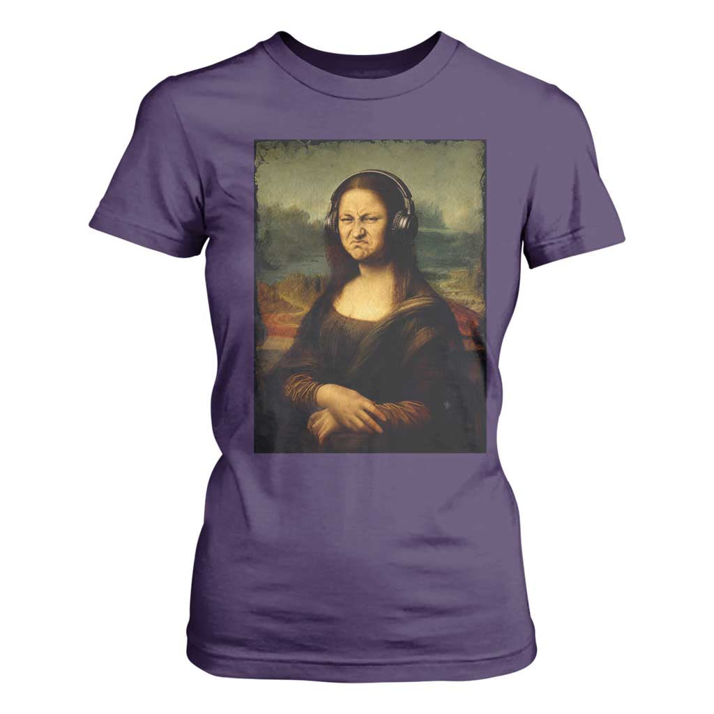 Funny Mona Lisa Bass Face Music Lovers DJs T Shirt For Women