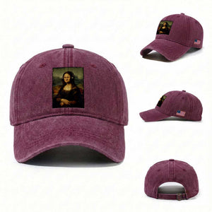 Funny Mona Lisa Bass Face Music Lovers DJs Washed Cotton Baseball Cap