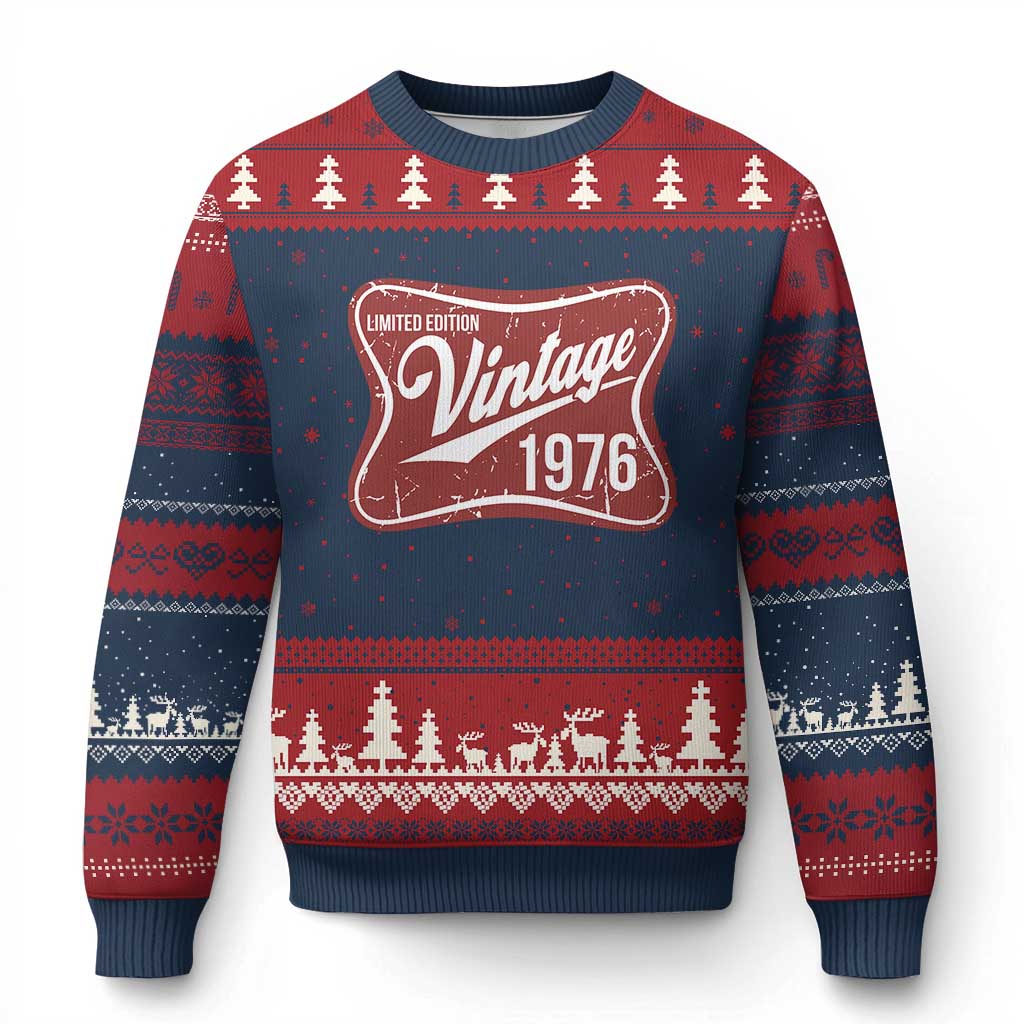 50th Birthday Beer Lover Vintage 1976 Limited Edition Ugly Christmas Sweater Red Metal Beer Soft Sign Graphic TS11 Navy Red Print Your Wear