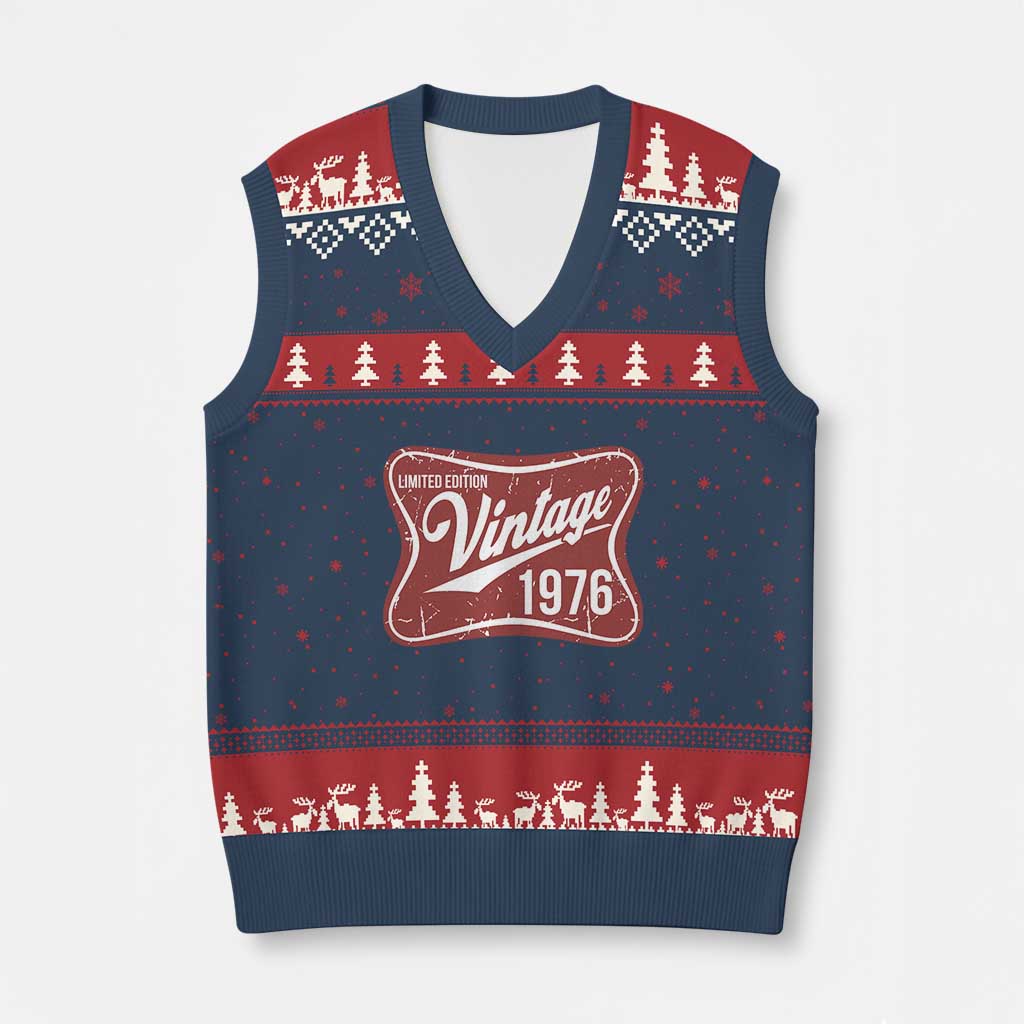 50th Birthday Beer Lover Vintage 1976 Limited Edition V-Neck Knit Sweater Vest Red Metal Beer Soft Sign Graphic TS11 Navy Red Print Your Wear
