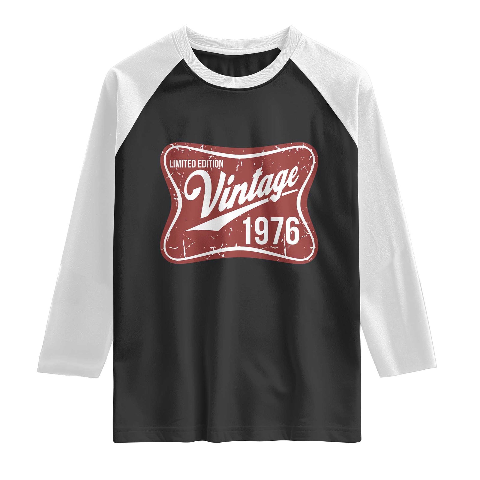50th Birthday Beer Lover Vintage 1976 Limited Edition Raglan Shirt Red Metal Beer Soft Sign Graphic TS11 Black White Print Your Wear