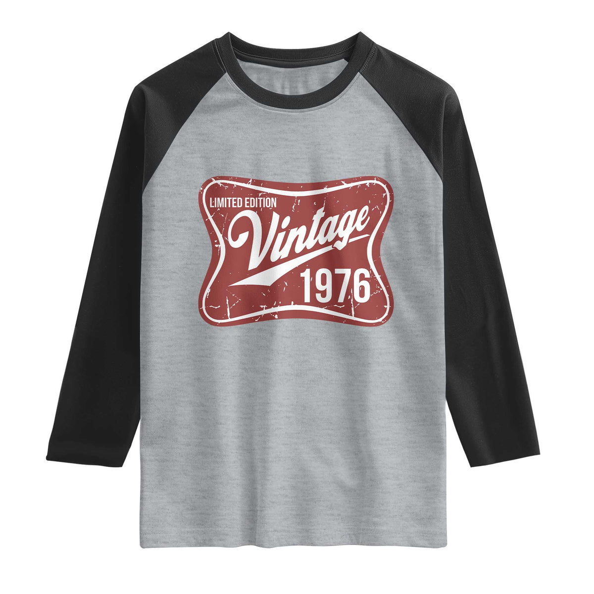 50th Birthday Beer Lover Vintage 1976 Limited Edition Raglan Shirt Red Metal Beer Soft Sign Graphic
