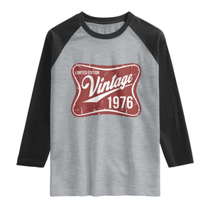 50th Birthday Beer Lover Vintage 1976 Limited Edition Raglan Shirt Red Metal Beer Soft Sign Graphic