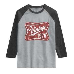 50th Birthday Beer Lover Vintage 1976 Limited Edition Raglan Shirt Red Metal Beer Soft Sign Graphic