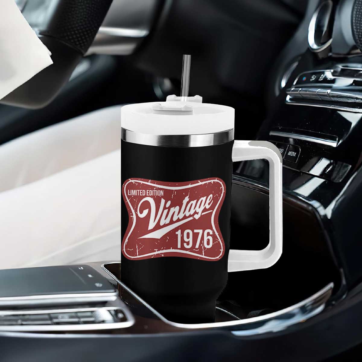50th Birthday Beer Lover Vintage 1976 Limited Edition Tumbler With Handle Red Metal Beer Soft Sign Graphic