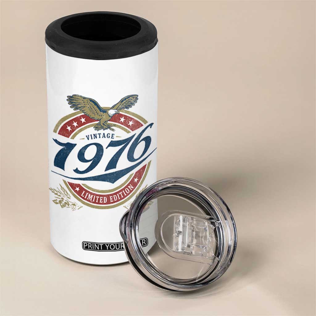 50th Birthday Beer Lover Vintage 1976 Limited Edition 4 in 1 Can Cooler Tumbler Bald Eagle