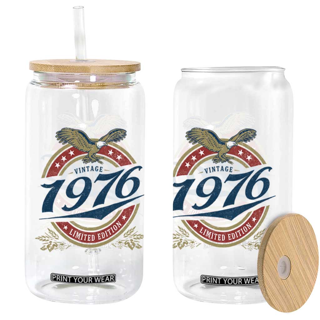 50th Birthday Beer Lover Vintage 1976 Limited Edition Glass Can Bald Eagle
