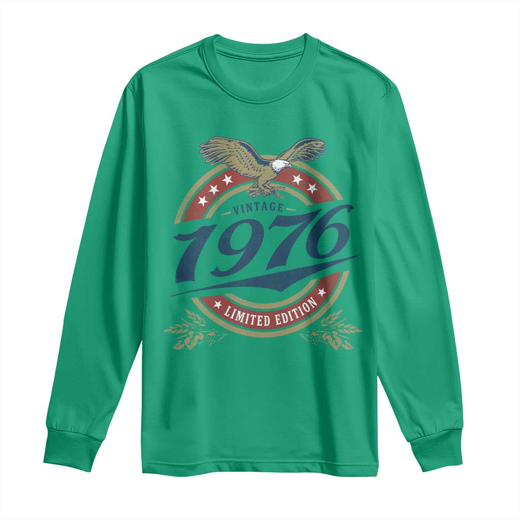 50th Birthday Beer Lover Vintage 1976 Limited Edition Long Sleeve Shirt Bald Eagle