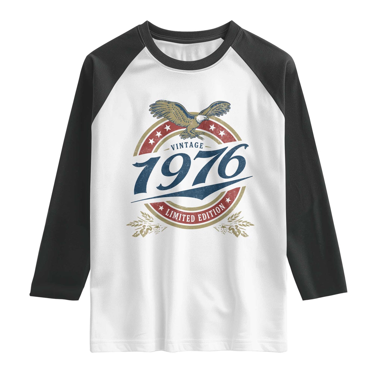 50th Birthday Beer Lover Vintage 1976 Limited Edition Raglan Shirt Bald Eagle TS11 White Black Print Your Wear
