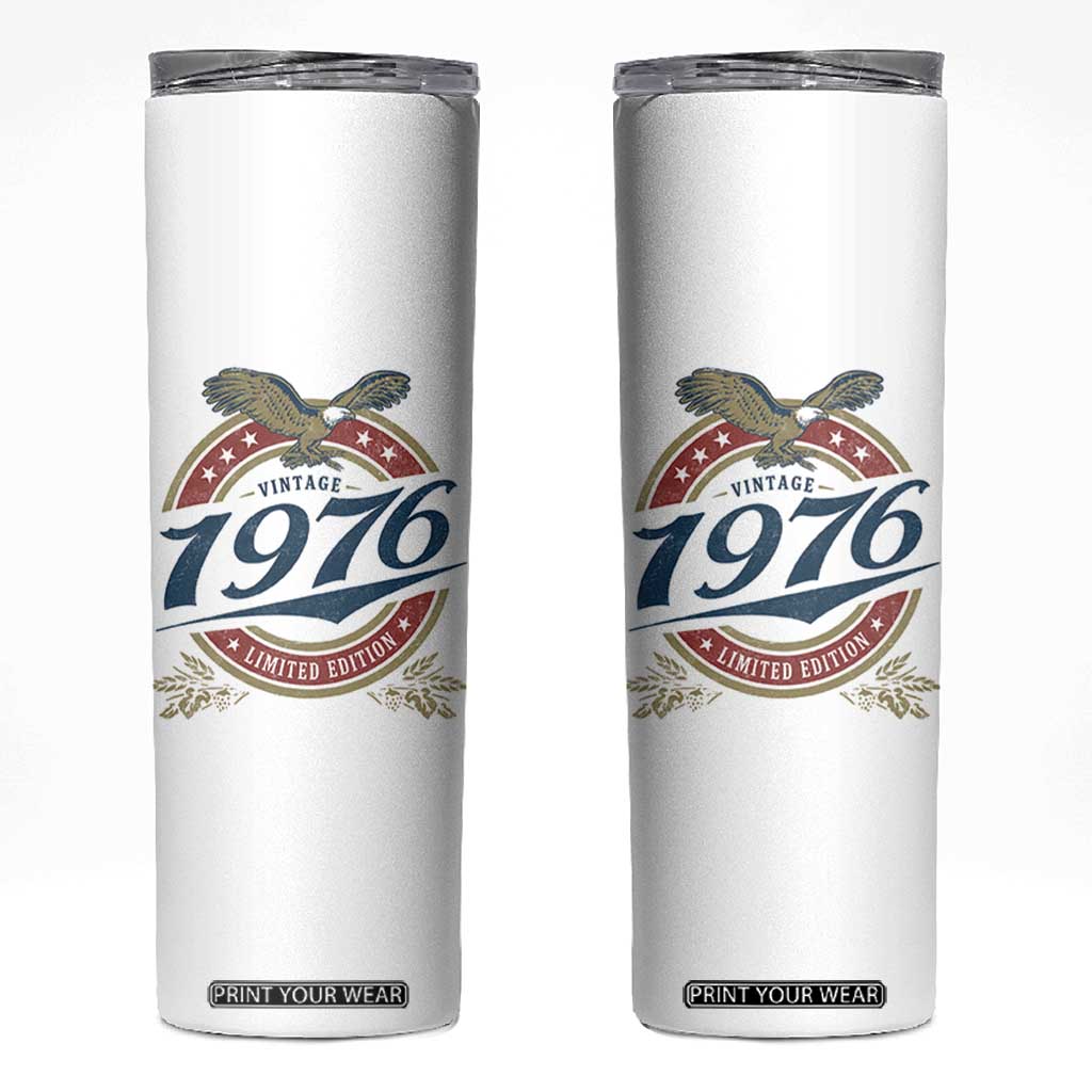 50th Birthday Beer Lover Vintage 1976 Limited Edition Skinny Tumbler Bald Eagle TS11 White Print Your Wear