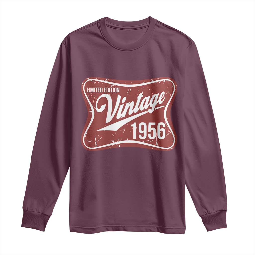 70th Birthday Beer Lover Vintage 1956 Limited Edition Long Sleeve Shirt Red Metal Beer Soft Sign Graphic