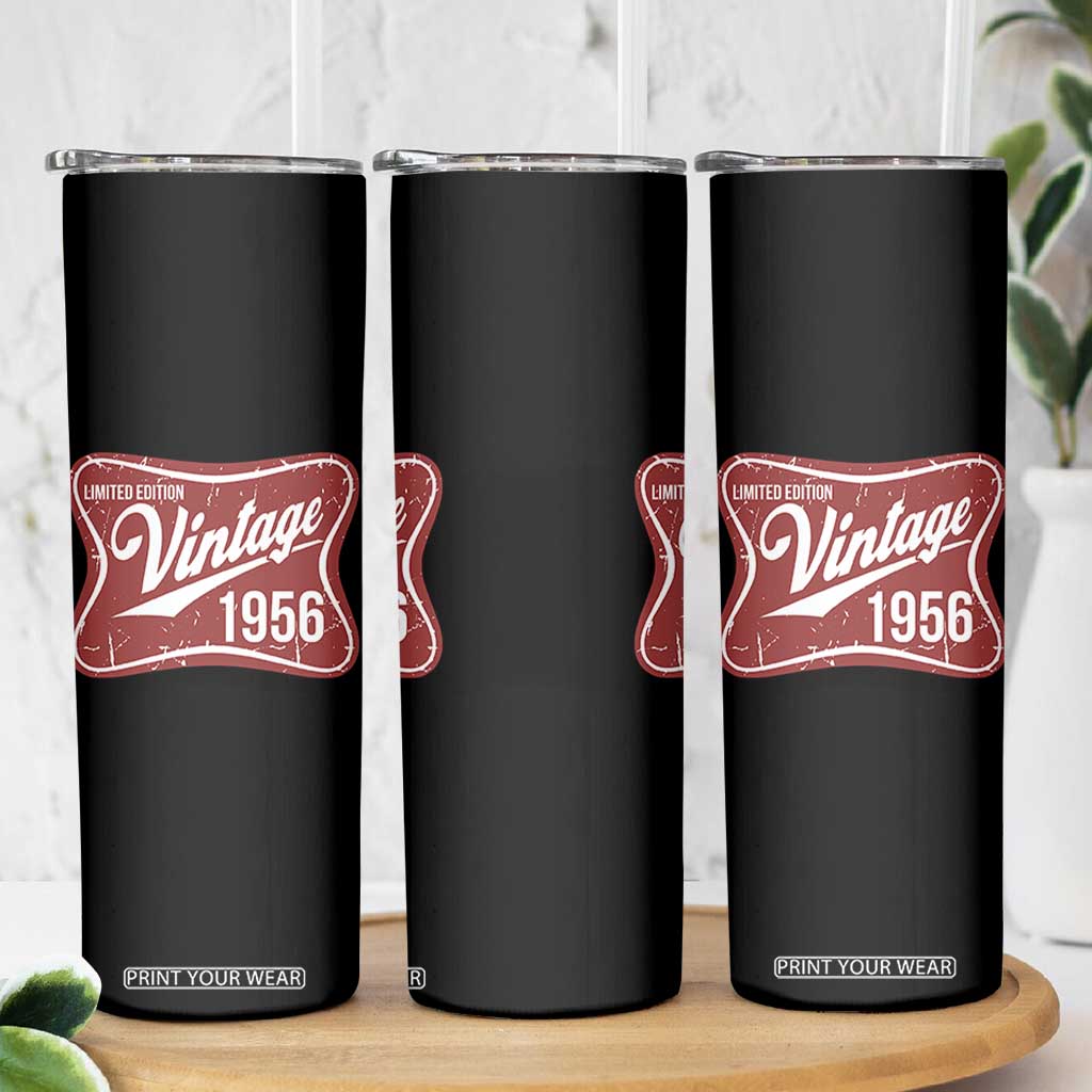 70th Birthday Beer Lover Vintage 1956 Limited Edition Skinny Tumbler Red Metal Beer Soft Sign Graphic