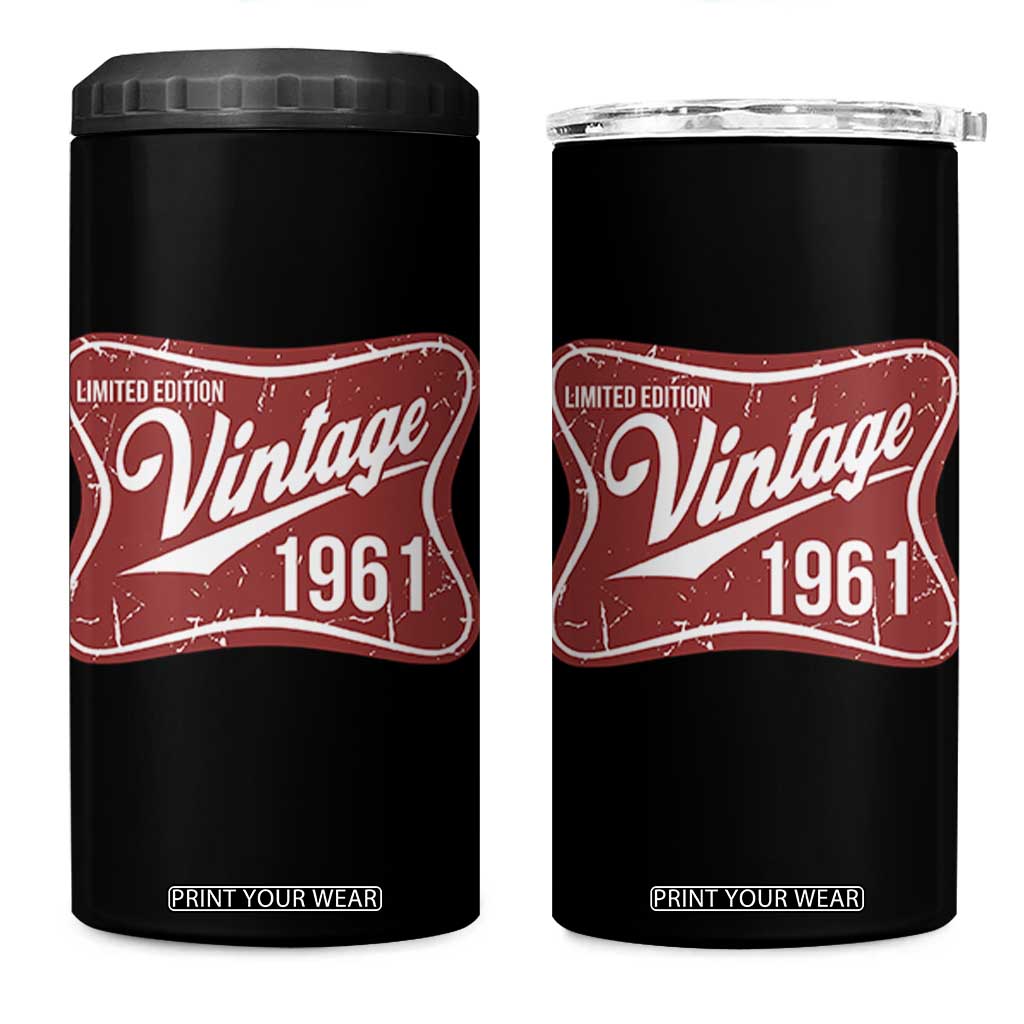65th Birthday Beer Lover Vintage 1961 Limited Edition 4 in 1 Can Cooler Tumbler Red Metal Beer Soft Sign Graphic