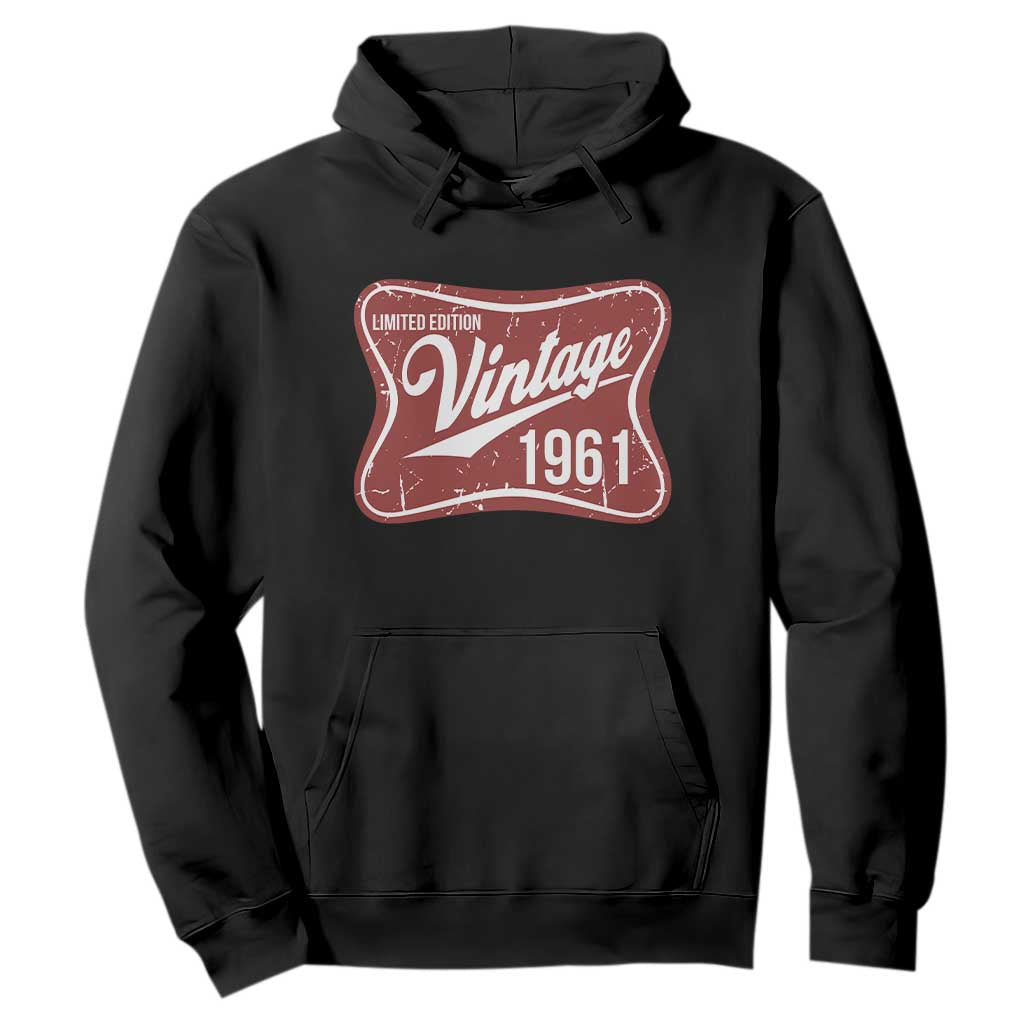 65th Birthday Beer Lover Vintage 1961 Limited Edition Hoodie Red Metal Beer Soft Sign Graphic TS11 Black Print Your Wear