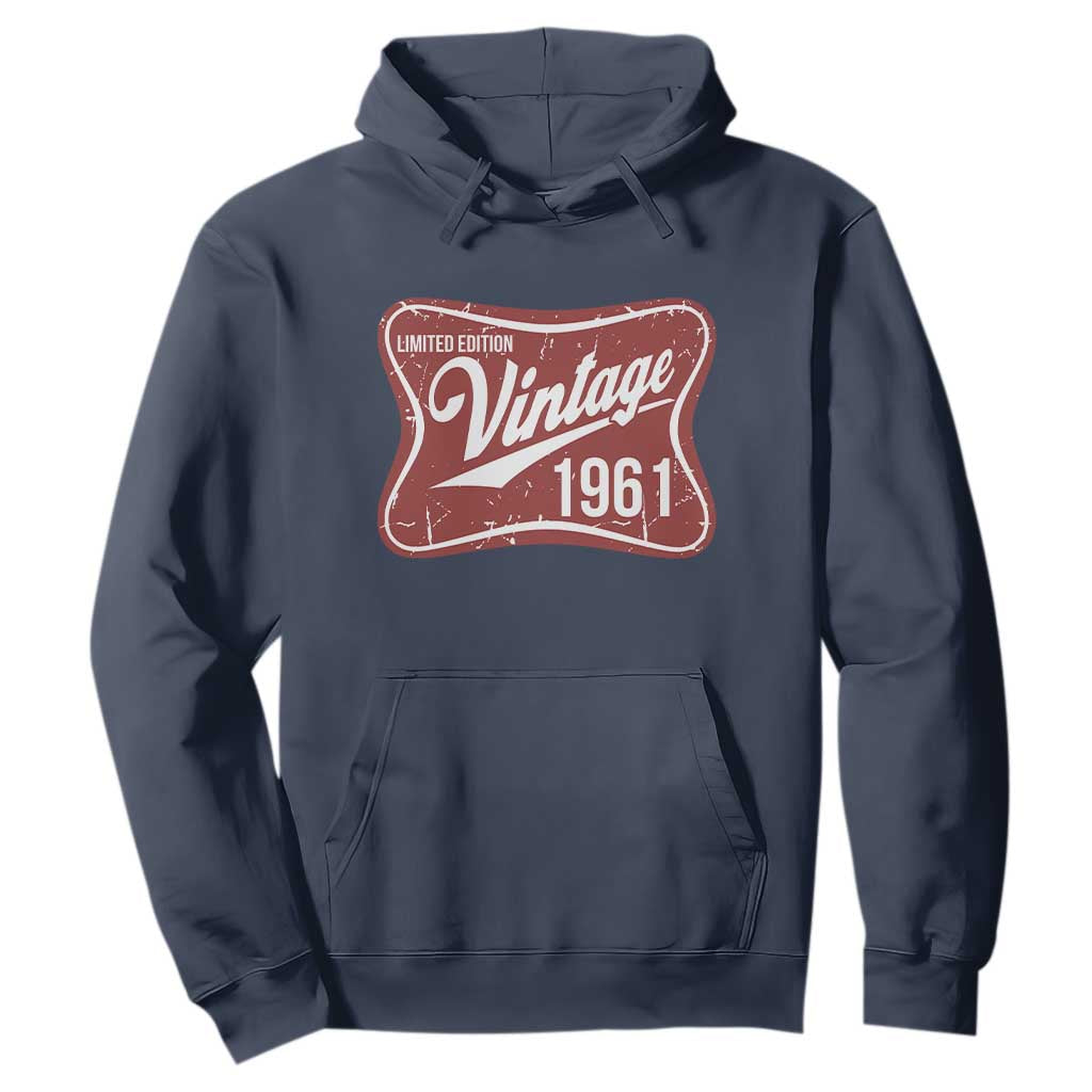 65th Birthday Beer Lover Vintage 1961 Limited Edition Hoodie Red Metal Beer Soft Sign Graphic