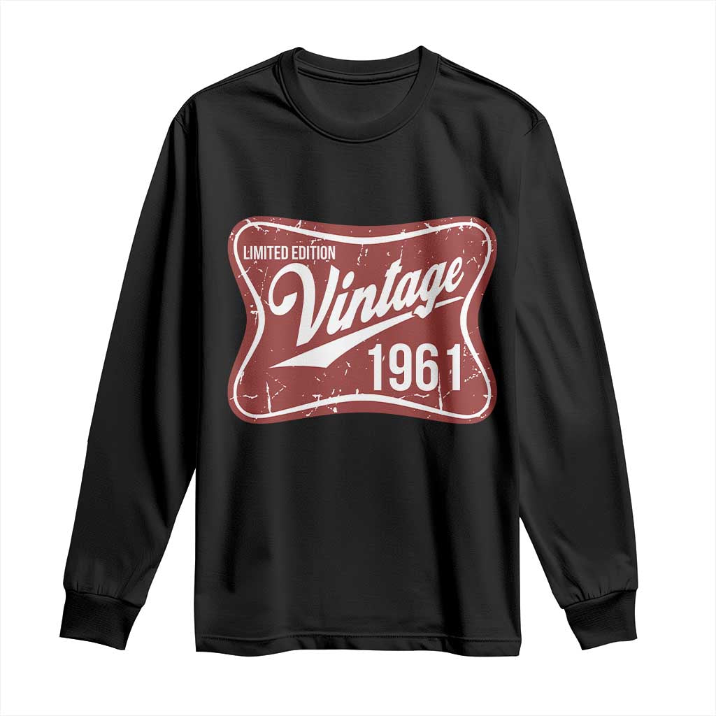 65th Birthday Beer Lover Vintage 1961 Limited Edition Long Sleeve Shirt Red Metal Beer Soft Sign Graphic TS11 Black Print Your Wear