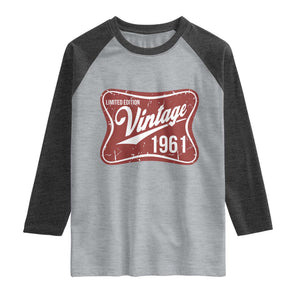 65th Birthday Beer Lover Vintage 1961 Limited Edition Raglan Shirt Red Metal Beer Soft Sign Graphic