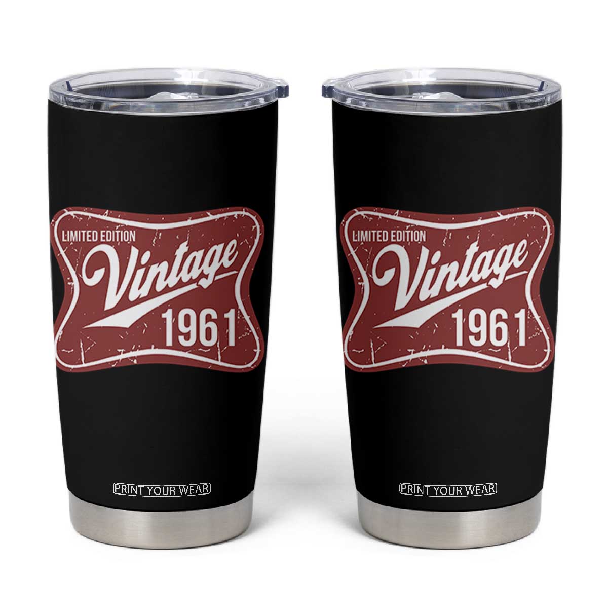 65th Birthday Beer Lover Vintage 1961 Limited Edition Tumbler Cup Red Metal Beer Soft Sign Graphic TS11 Black Print Your Wear