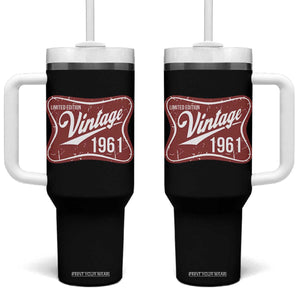 65th Birthday Beer Lover Vintage 1961 Limited Edition Tumbler With Handle Red Metal Beer Soft Sign Graphic