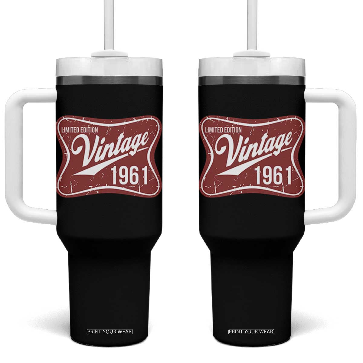 65th Birthday Beer Lover Vintage 1961 Limited Edition Tumbler With Handle Red Metal Beer Soft Sign Graphic TS11 One Size: 40 oz Black Print Your Wear