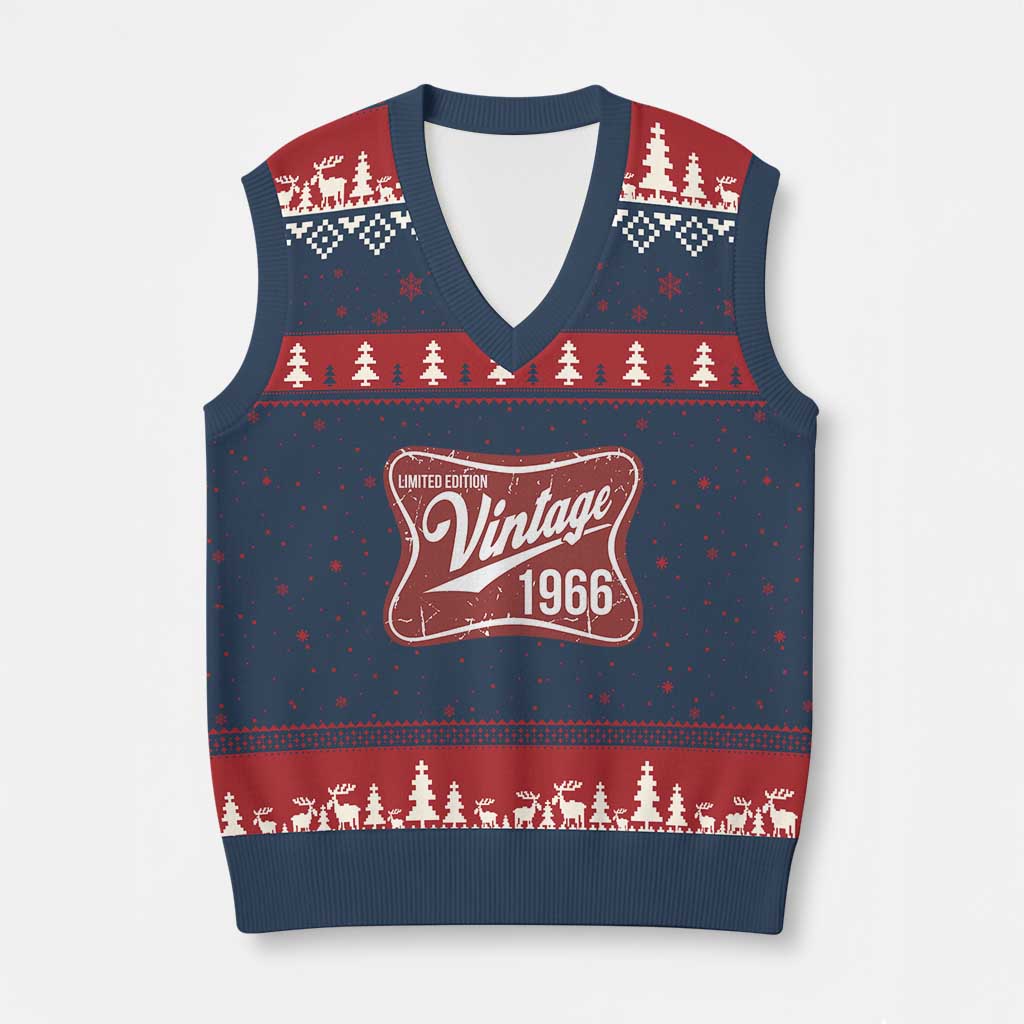60th Birthday Beer Lover Vintage 1966 Limited Edition V-Neck Knit Sweater Vest Red Metal Beer Soft Sign Graphic TS11 Navy Red Print Your Wear