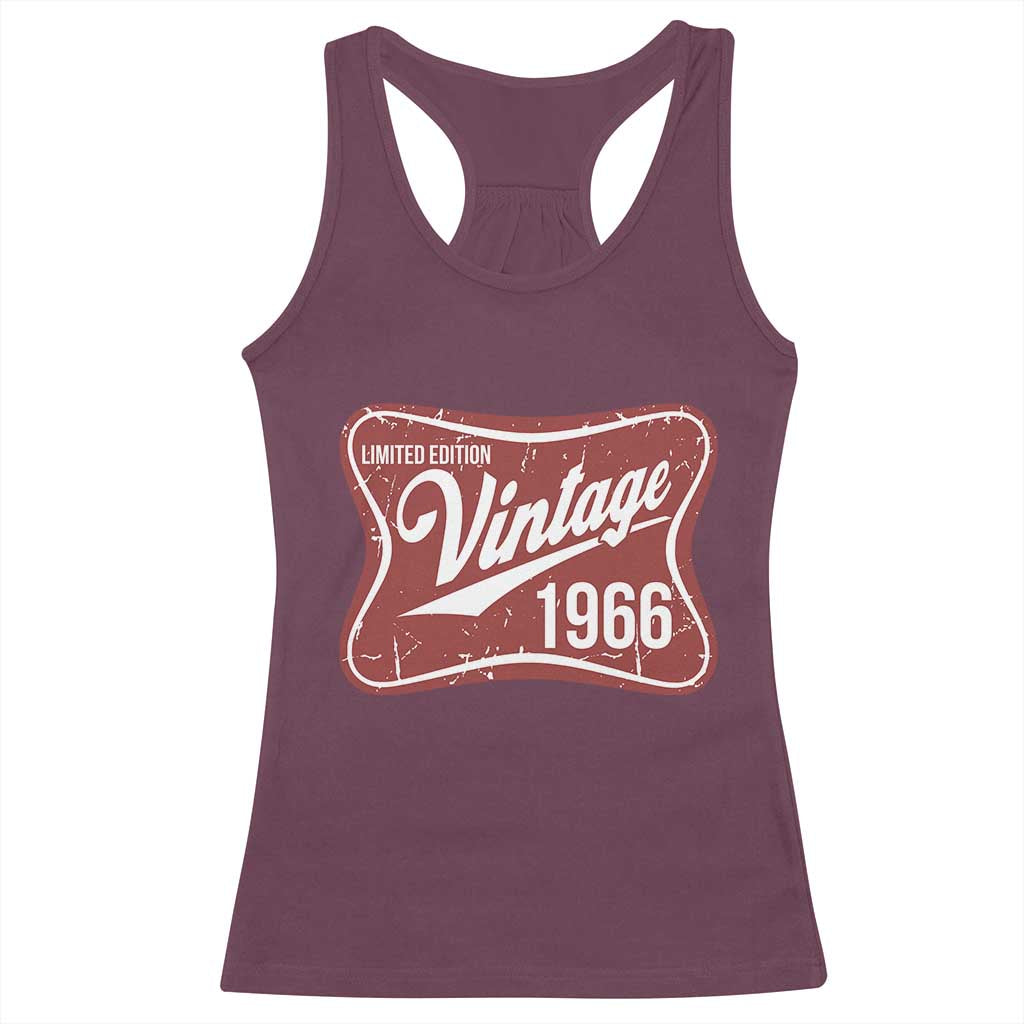 60th Birthday Beer Lover Vintage 1966 Limited Edition Racerback Tank Top Red Metal Beer Soft Sign Graphic