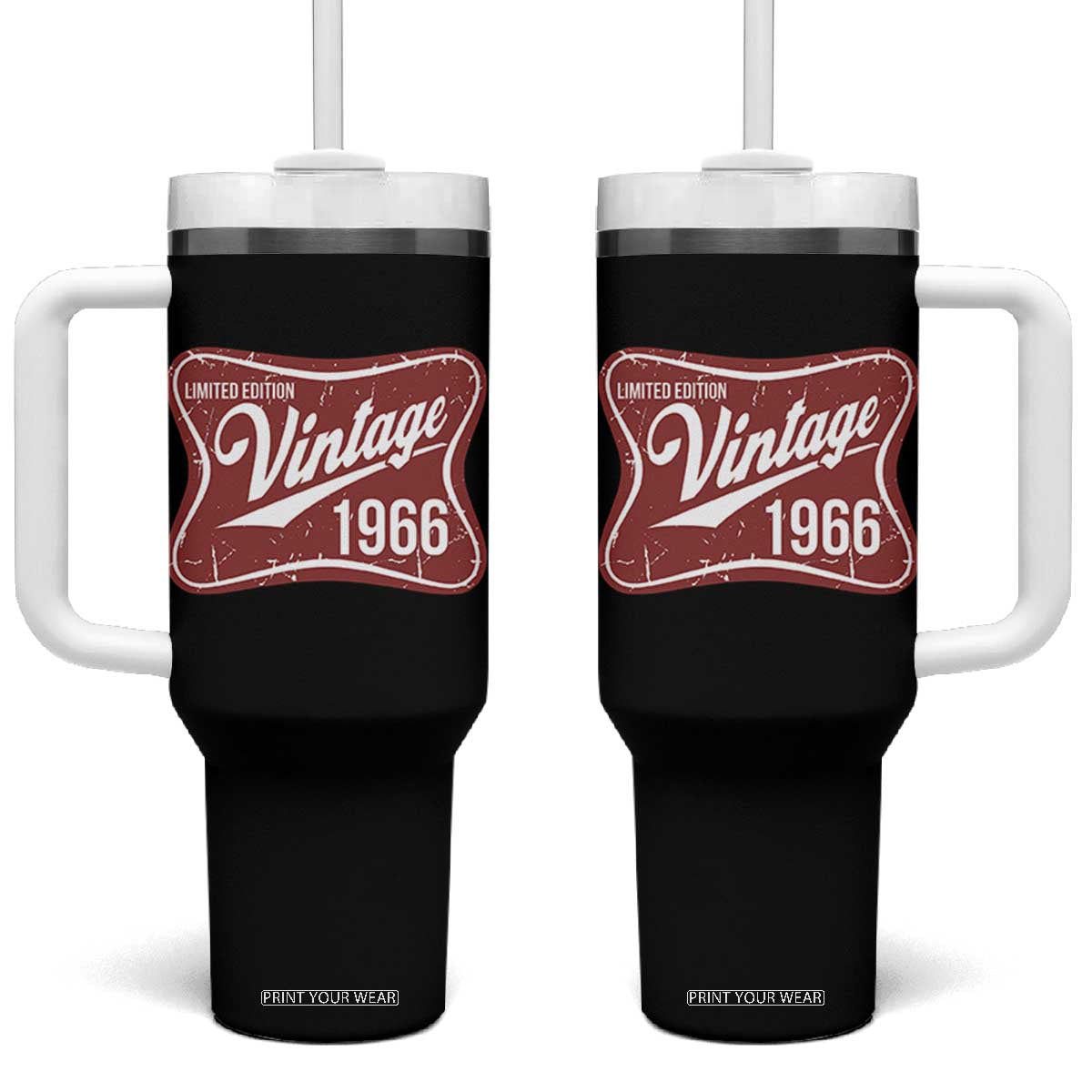 60th Birthday Beer Lover Vintage 1966 Limited Edition Tumbler With Handle Red Metal Beer Soft Sign Graphic TS11 One Size: 40 oz Black Print Your Wear